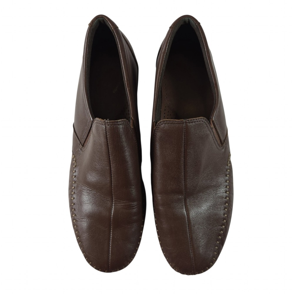 SAS Dream Comfort Womens 10M Coffee Brown Leather Slip On Loafers Whipstitch